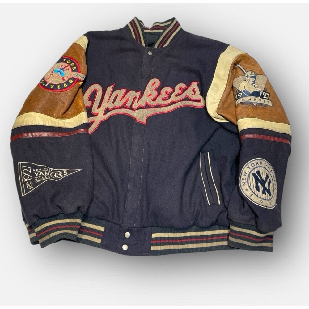 Vintage JH Design NY Yankees Reversible Jacket 4XL Wool Leather Jeff Hamilton